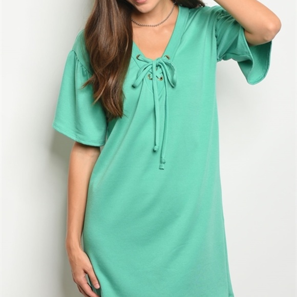 Dresses & Skirts - Mint Tunic Lace Up Dress